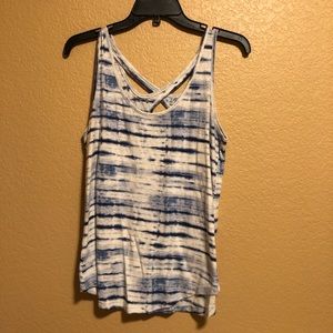 blue & white striped cross back athletic tank